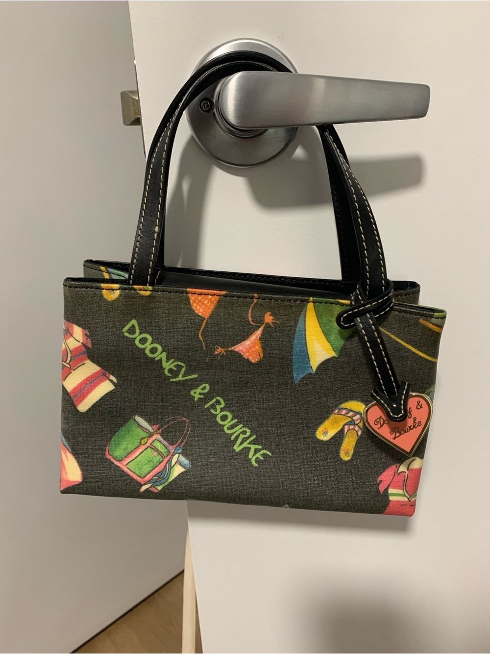 Dooney & Bourke Black Canvas Mini Tote with Multicolor Beach Print
